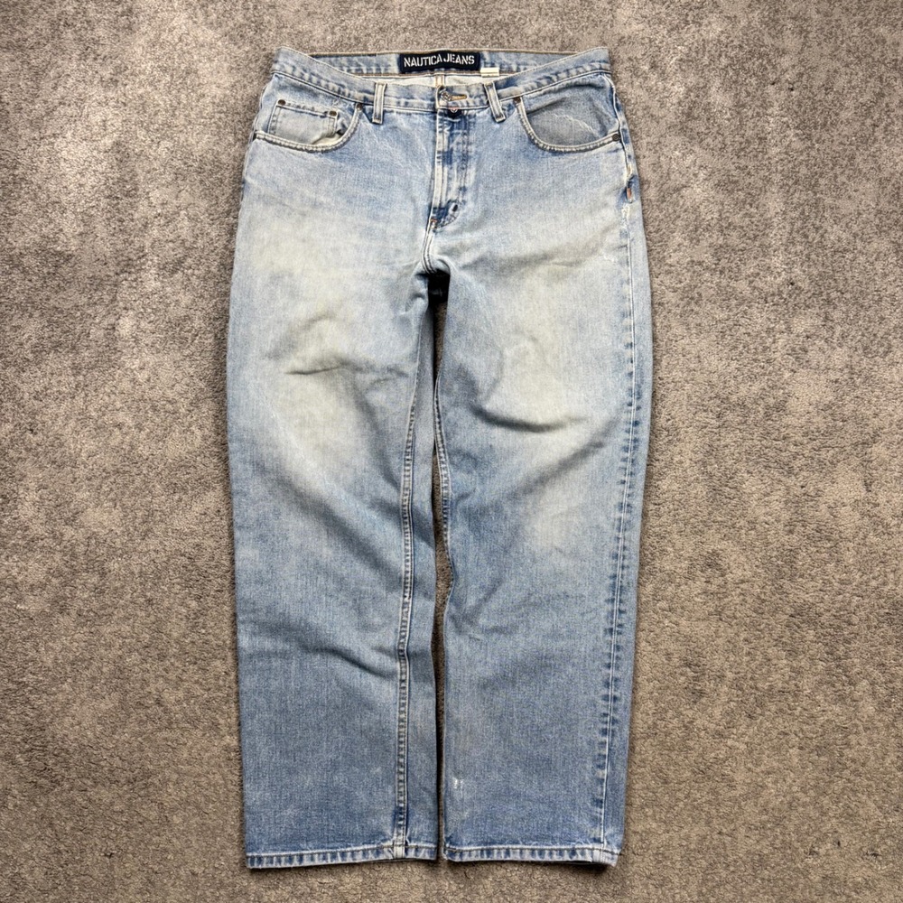 Nautica Jeans Co Mens Light Wash Denim 36x30 Relaxed Straight 90s Vintage